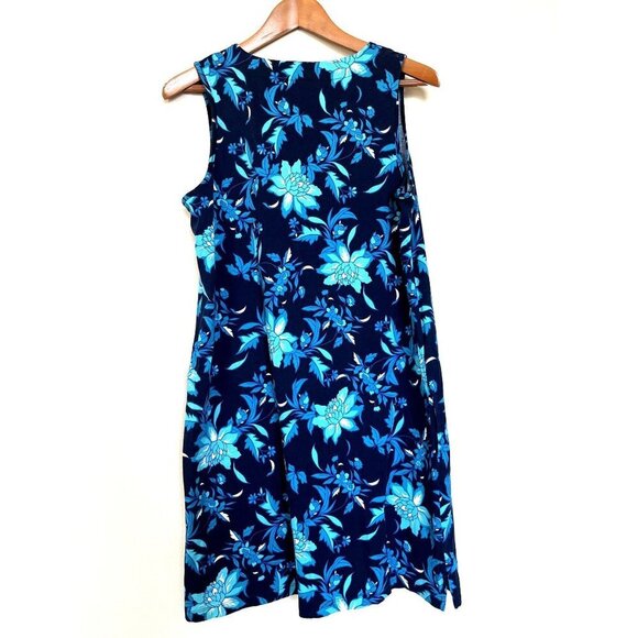 Lands End Navy Blue Tropical Relaxed Midi Dress M - Picture 4 of 10